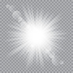 Transparent White Glow light effect. Star burst with sparkles