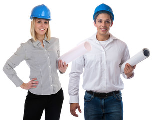 Junge Architekten Beruf mit Plan Freisteller