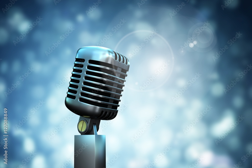 Poster composite image of digitally generated retro chrome microphone