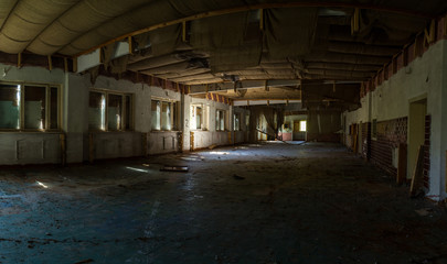 Abandoned destroyed house destroyed interior, stripped the walls of the house to be demolished