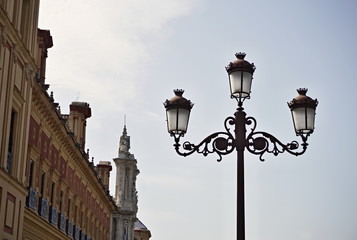 Typical Spanish decorated street lamp and lantern as a symbol of antiquated Spanish design and architecture