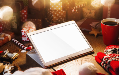 Naklejka na ściany i meble Christmas decorations with tablet pc 