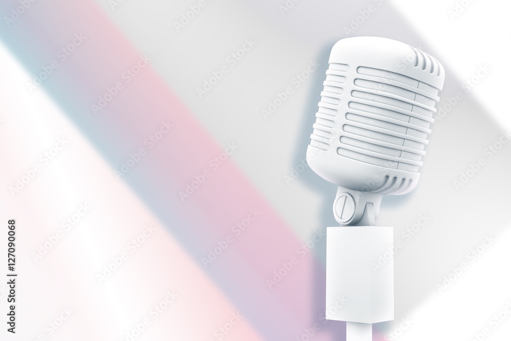Poster composite image of digitally generated retro white microphone