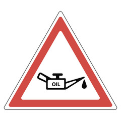 sign oil change, a red triangle with oil and a drop of oil, a road sign, a pointer to the service station of cars, vector