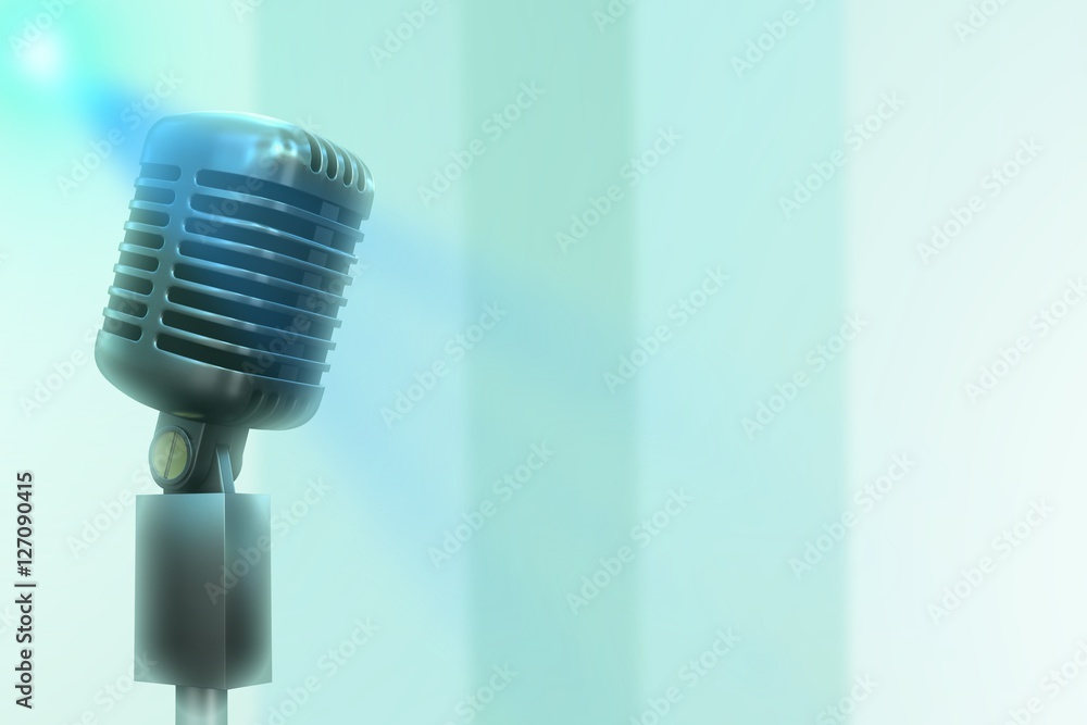 Poster composite image of digitally generated retro chrome microphone