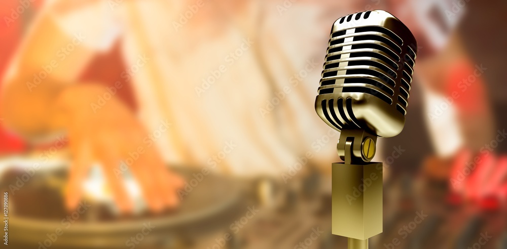 Aufkleber composite image of digitally generated retro chrome microphone