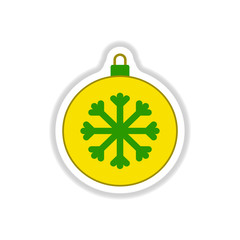 Fototapeta premium Vector illustration in paper sticker style Christmas ball and snowflake