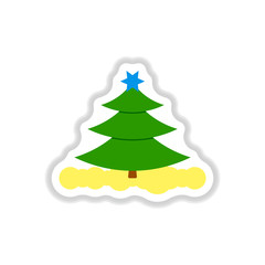 Fototapeta premium Vector illustration in paper sticker style christmas tree with star