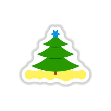 Vector illustration in paper sticker style christmas tree with star