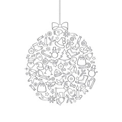Fototapeta premium Christmas background with Ball Doodle Decor Elements. Happy Wintner Holiday Greeting Card