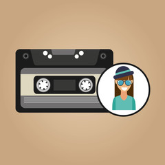 music cassette girl hipster vintage background desgin vector illustration eps 10