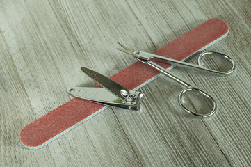 manicure tools on wood