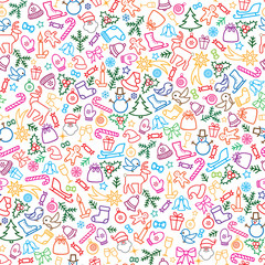 Christmas icons background, Happy Winter Holiday seamless textured pattern
