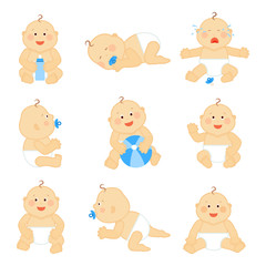 Cute baby in diaper vector illustration