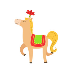 Circus Trained Horse Animal Artist In Horsecloth And Plume Performing For The Circus Show