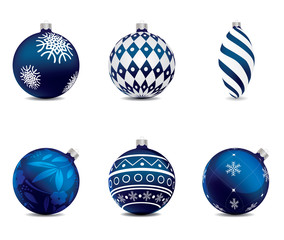 Blue christmas balls set on isolated background. Vector design e - 127094878