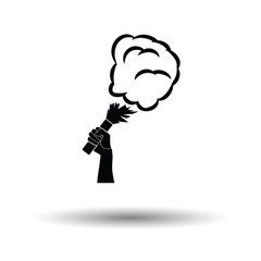 Football fans hand holding burned flayer with smoke icon