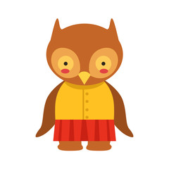 Owl In Yellow Top And Red Skirt Cute Toy Baby Animal Dressed As Little Girl