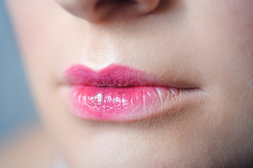 lips model with beautiful makeup close-up