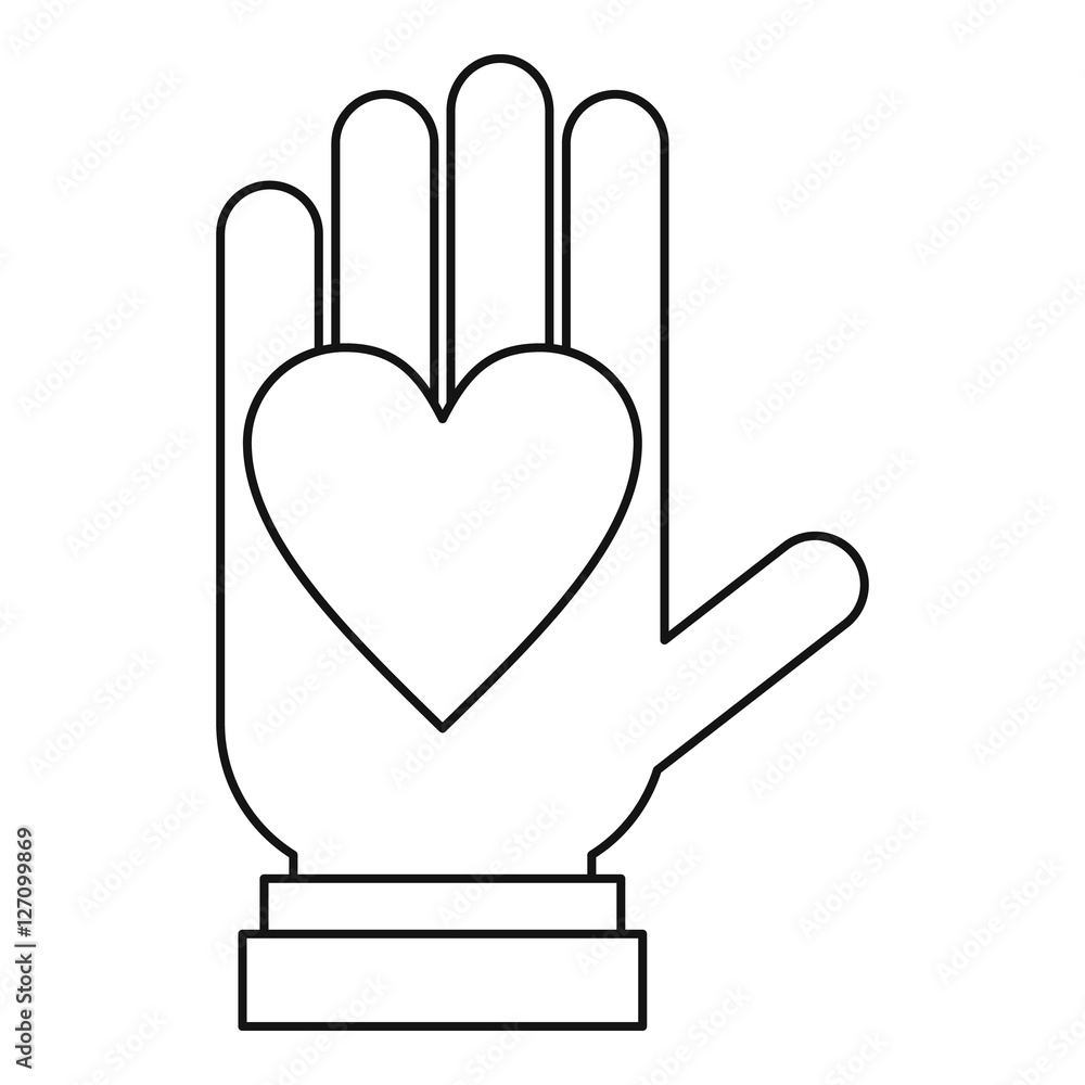 Poster hand with heart icon. outline illustration of hand with heart vector icon for web design