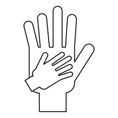 Parent and child hands together icon. Outline illustration of parent and child hands vector icon for web design