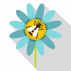 Bee on flower icon. Flat illustration of bee on flower vector icon for web