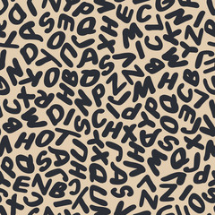 Abstract seamless pattern with dark letters on a beige background. Vector Illustration