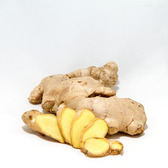 ginger root closeup on white background