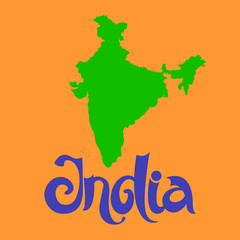India. Abstract orange vector background with lettering and green map