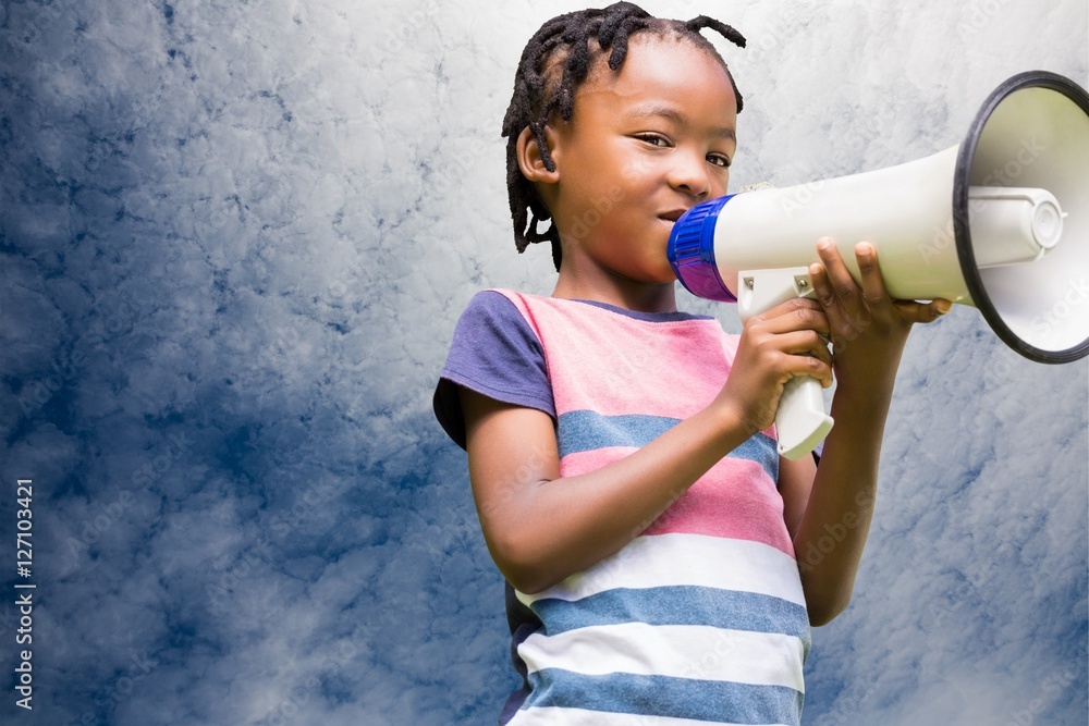 Poster composite image of child with megaphone