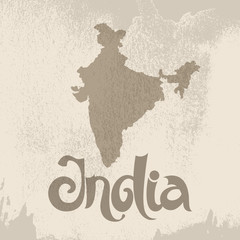 India. Abstract vector grunge background with lettering and map
