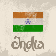 India. Abstract vector grunge background with lettering and flag
