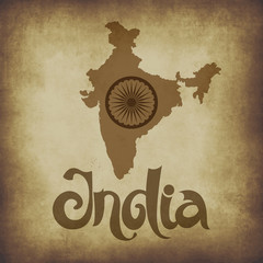 India. Abstract vector grunge background with lettering and map
