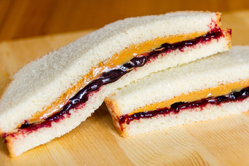 Peanut Butter and Jelly Sandwiches Stacked