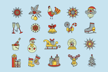 Christmas thin line icons set.