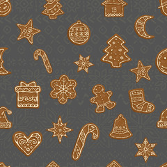 Christmas Cookie Fabric - Gingerbread on Charcoal Fabric