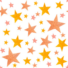 Watercolor seamless pattern with stars isolated on white. Repeating starry background. 