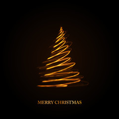 Abstract golden christmas tree on black background  easy all edi