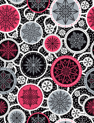 Color seamless pattern background with snowflakes and stars,  ve