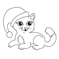 Cute kitten with Santa hat vector illustration