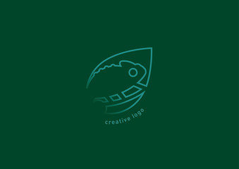 Creative emblem in a linear style, the chameleon