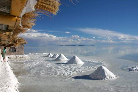 hills of salt in the salt flats of salar de Uyuni Bolivia