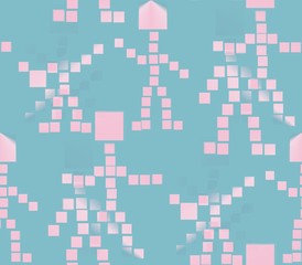 many robots run and jump on a blue background