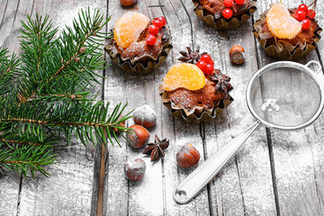 Christmas cupcake with berries
