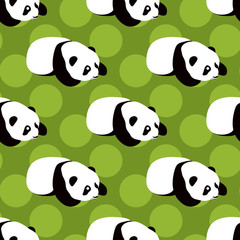 Obraz premium Panda bear vector background. Seamless pattern with cute cartoon sleeping panda. 