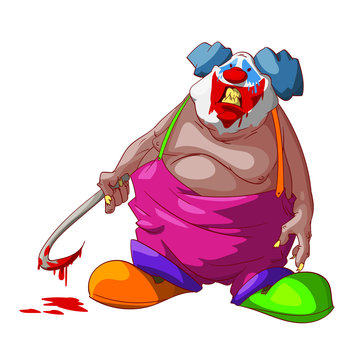 Colorful Vector Illustration Of A Cartoon Scary, Evil Clown