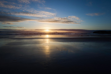 Sunset. Shore of Atlantic ocean. Portugal.