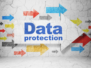 Safety concept: arrow with Data Protection on grunge wall background