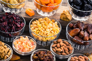 Dried fruits and nuts in the bowl