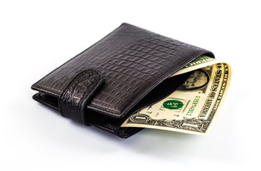 men's black wallet money in cash white background